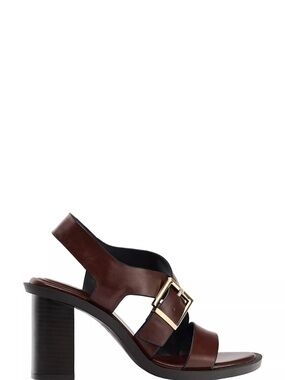 Zara Brown Leather Crisscross Block Heel Sandals